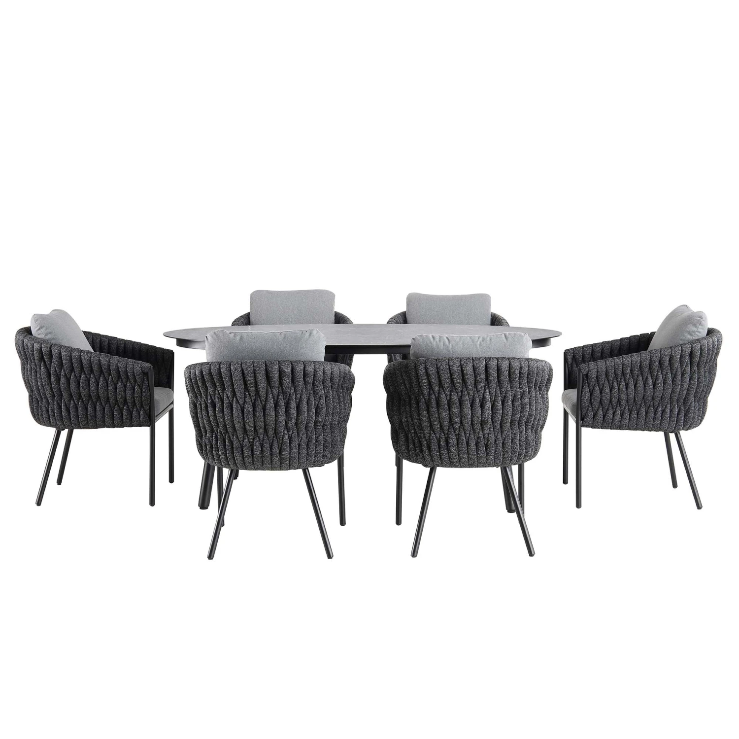 Montebello 6-Seater Outdoor Black Rope And Aluminium Oval Dining Set With Grey Ceramic Dining Table 7 Montebello 6-Seater Outdoor Black Rope And Aluminium Oval Dining Set With Grey Ceramic Dining Table - Image 5