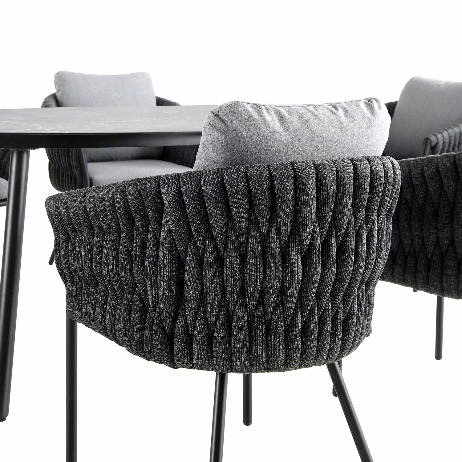 Montebello 6-Seater Outdoor Black Rope And Aluminium Oval Dining Set With Grey Ceramic Dining Table 10 Montebello 6-Seater Outdoor Black Rope And Aluminium Oval Dining Set With Grey Ceramic Dining Table - Image 8