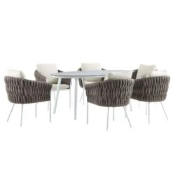 Montebello 6-Seater Outdoor Taupe Rope And Aluminium Oval Dining Set With White Ceramic Dining Table 21 Montebello 6-Seater Outdoor Taupe Rope And Aluminium Oval Dining Set With White Ceramic Dining Table -FINZ Furniture Shop OD DINE 1072 WHITE WB3