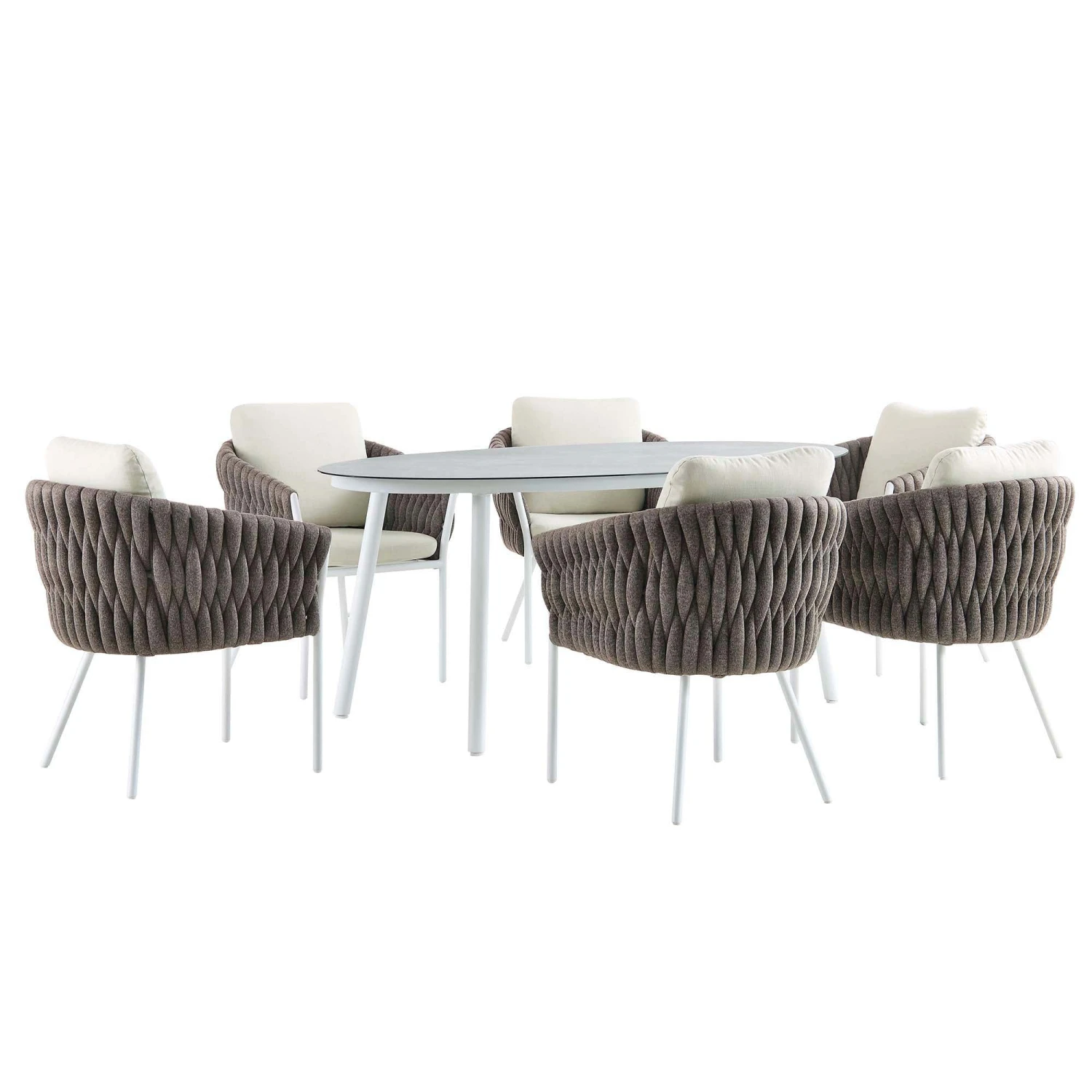 Montebello 6-Seater Outdoor Taupe Rope And Aluminium Oval Dining Set With White Ceramic Dining Table 10 Montebello 6-Seater Outdoor Taupe Rope And Aluminium Oval Dining Set With White Ceramic Dining Table - Image 8