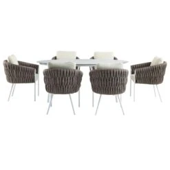 Montebello 6-Seater Outdoor Taupe Rope And Aluminium Oval Dining Set With White Ceramic Dining Table 20 Montebello 6-Seater Outdoor Taupe Rope And Aluminium Oval Dining Set With White Ceramic Dining Table -FINZ Furniture Shop OD DINE 1072 WHITE WB4
