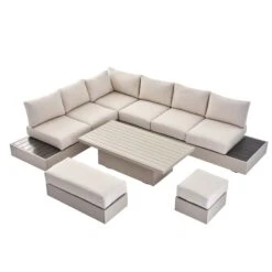 Jardin Aluminium Large Corner Casual Dining Set With Rising Table, Pumice 25 Jardin Aluminium Large Corner Casual Dining Set With Rising Table, Pumice -FINZ Furniture Shop OD DINE 905 PUMICE SET WB2