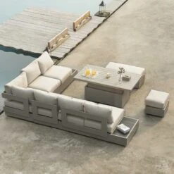 Jardin Aluminium Large Corner Casual Dining Set With Rising Table, Pumice 20 Jardin Aluminium Large Corner Casual Dining Set With Rising Table, Pumice -FINZ Furniture Shop OD DINE 905 PUMICE SET scene1