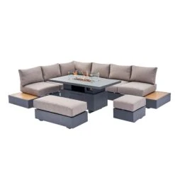 Jardin Aluminium Large Corner Casual Dining Set With Rising Firepit Table, Granite 24 Jardin Aluminium Large Corner Casual Dining Set With Rising Firepit Table, Granite -FINZ Furniture Shop OD DINE 906 GRANITE SET WB1