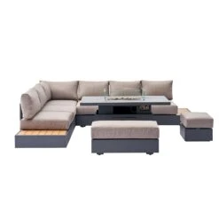 Jardin Aluminium Large Corner Casual Dining Set With Rising Firepit Table, Granite 27 Jardin Aluminium Large Corner Casual Dining Set With Rising Firepit Table, Granite -FINZ Furniture Shop OD DINE 906 GRANITE SET WB3