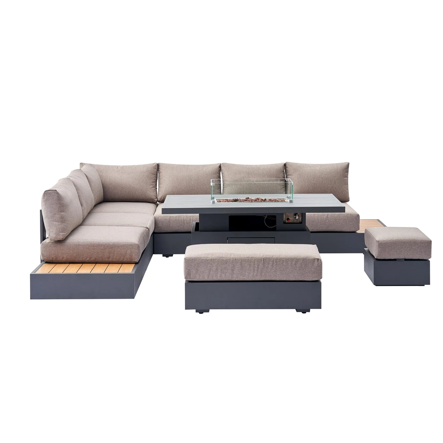 Jardin Aluminium Large Corner Casual Dining Set With Rising Firepit Table, Granite 13 Jardin Aluminium Large Corner Casual Dining Set With Rising Firepit Table, Granite - Image 11