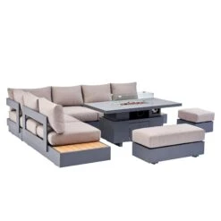 Jardin Aluminium Large Corner Casual Dining Set With Rising Firepit Table, Granite 28 Jardin Aluminium Large Corner Casual Dining Set With Rising Firepit Table, Granite -FINZ Furniture Shop OD DINE 906 GRANITE SET WB4