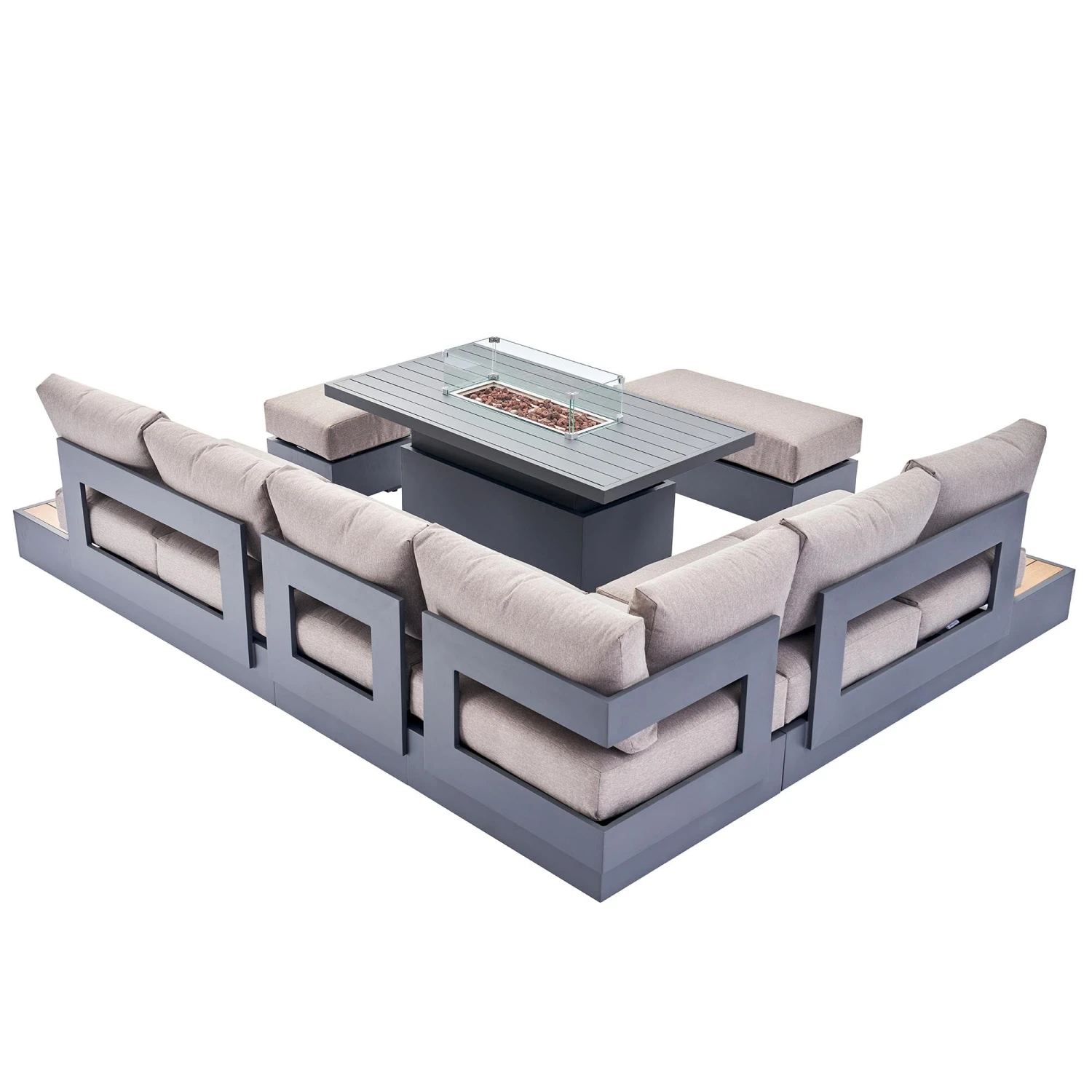 Jardin Aluminium Large Corner Casual Dining Set With Rising Firepit Table, Granite 15 Jardin Aluminium Large Corner Casual Dining Set With Rising Firepit Table, Granite - Image 13