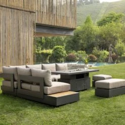 Jardin Aluminium Large Corner Casual Dining Set With Rising Firepit Table, Granite 19 Jardin Aluminium Large Corner Casual Dining Set With Rising Firepit Table, Granite -FINZ Furniture Shop OD DINE 906 GRANITE SET scene2