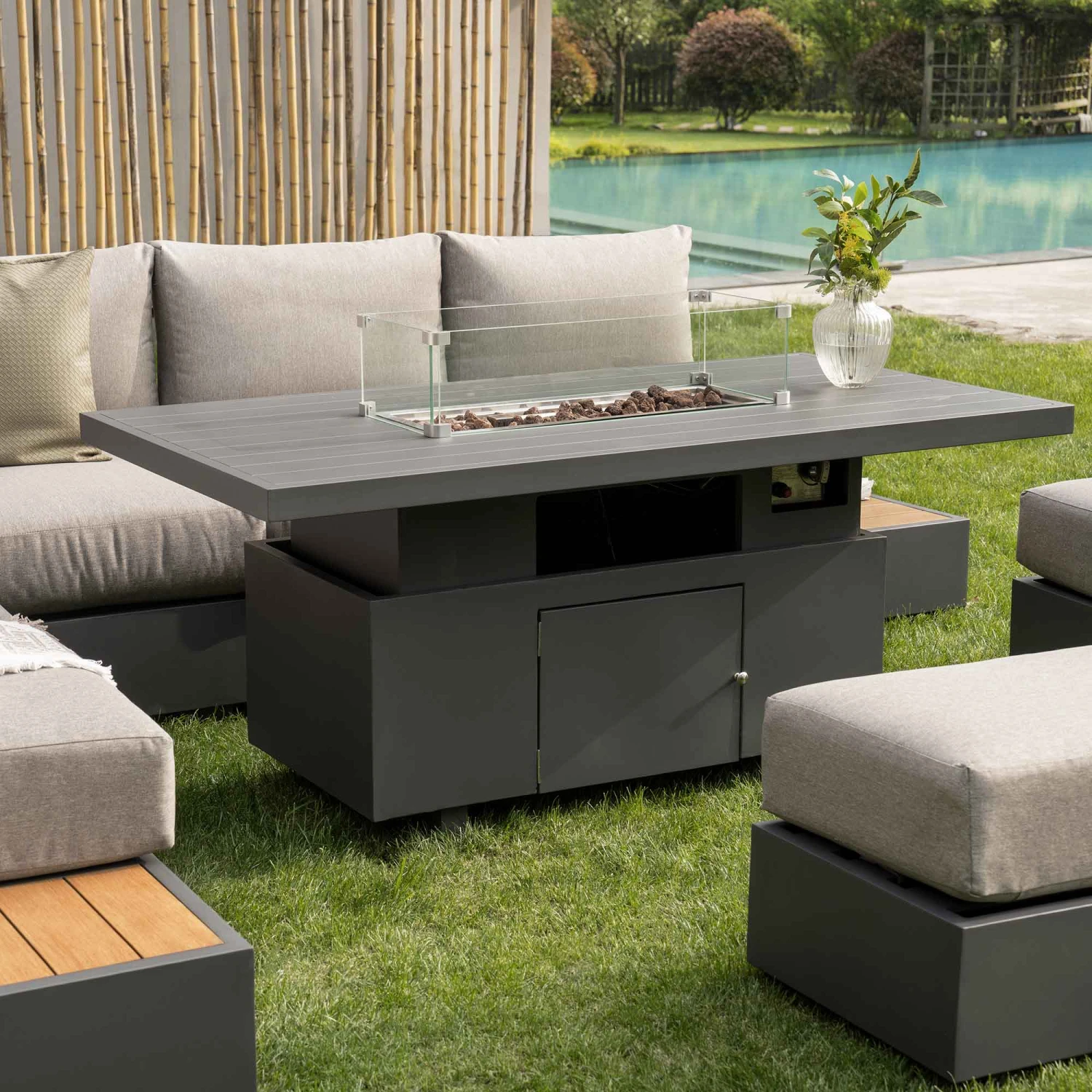 Jardin Aluminium Large Corner Casual Dining Set With Rising Firepit Table, Granite 7 Jardin Aluminium Large Corner Casual Dining Set With Rising Firepit Table, Granite - Image 5