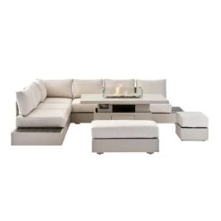 Jardin Aluminium Large Corner Casual Dining Set With Rising Firepit Table, Pumice 22 Jardin Aluminium Large Corner Casual Dining Set With Rising Firepit Table, Pumice -FINZ Furniture Shop OD DINE 906 PUMICE SET WB2