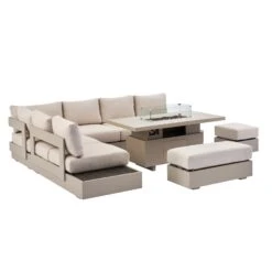 Jardin Aluminium Large Corner Casual Dining Set With Rising Firepit Table, Pumice 23 Jardin Aluminium Large Corner Casual Dining Set With Rising Firepit Table, Pumice -FINZ Furniture Shop OD DINE 906 PUMICE SET WB3