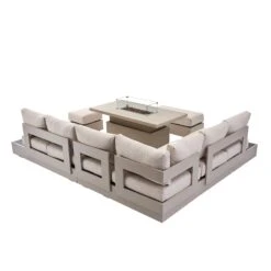 Jardin Aluminium Large Corner Casual Dining Set With Rising Firepit Table, Pumice 24 Jardin Aluminium Large Corner Casual Dining Set With Rising Firepit Table, Pumice -FINZ Furniture Shop OD DINE 906 PUMICE SET WB4