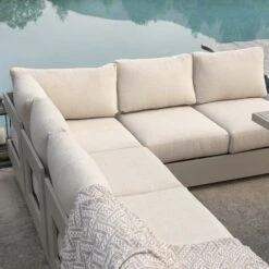 Jardin Aluminium Large Corner Casual Dining Set With Rising Firepit Table, Pumice 17 Jardin Aluminium Large Corner Casual Dining Set With Rising Firepit Table, Pumice -FINZ Furniture Shop OD DINE 906 PUMICE SET scene2