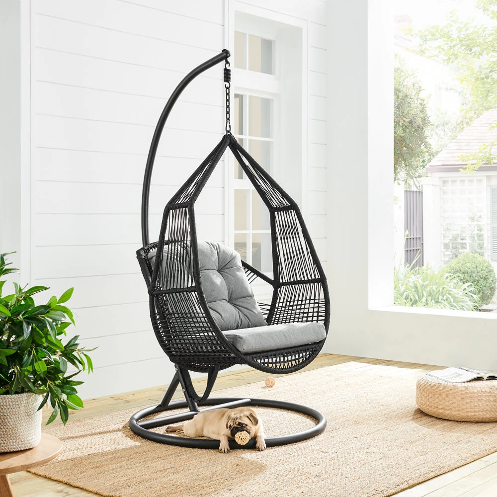 Lydia Geometric Rattan & Rope Mix Indoor Outdoor Hanging Chair 3 Lydia Geometric Rattan & Rope Mix Indoor Outdoor Hanging Chair