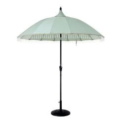 Hacienda 2.4M Sage Green Beaded Carousel Garden Parasol With Fringe Tassels And Aluminium Tilt