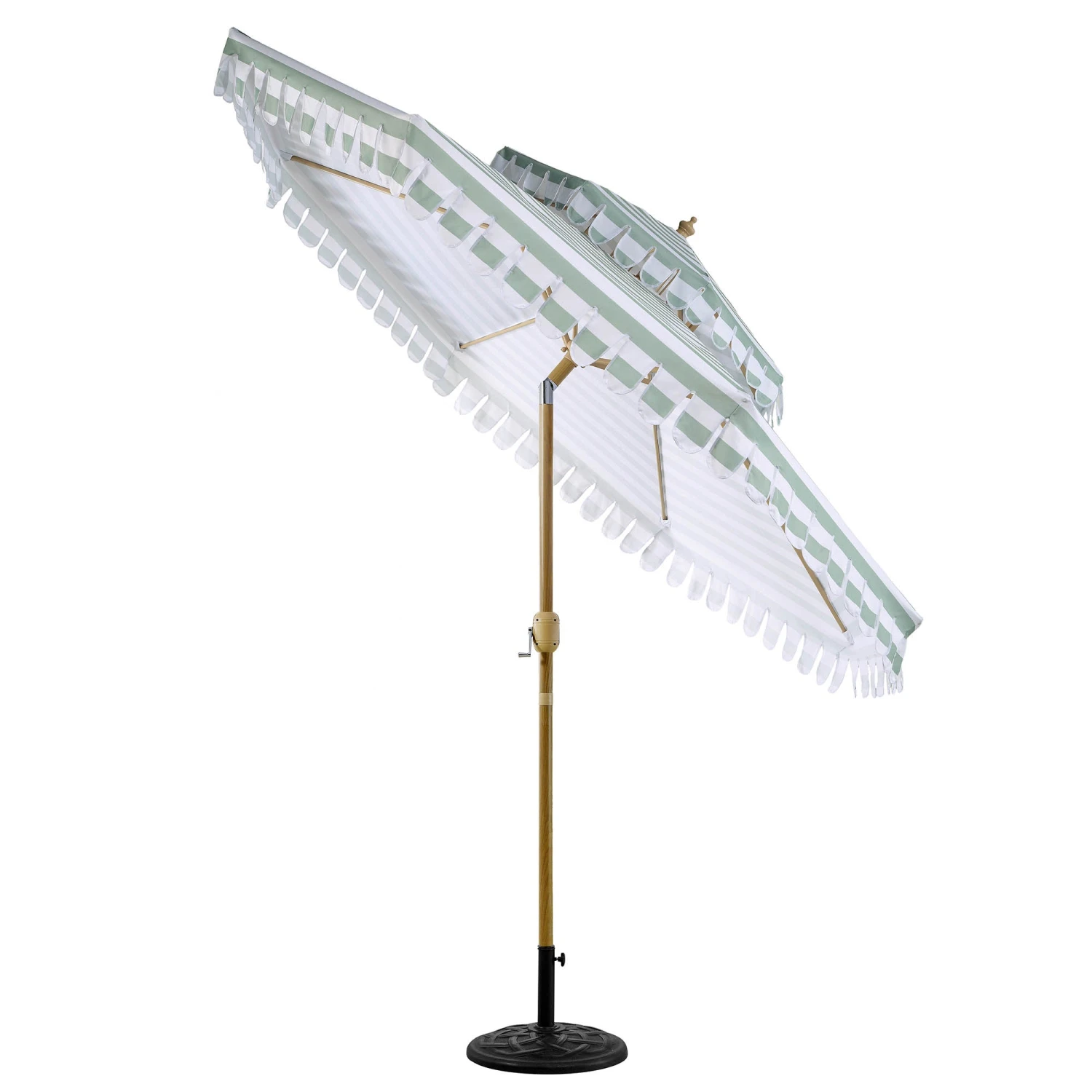 Fabienne Sage Green And White Striped 3M Double Top Crank And Tilt Parasol 6 Fabienne Sage Green And White Striped 3M Double Top Crank And Tilt Parasol - Image 4