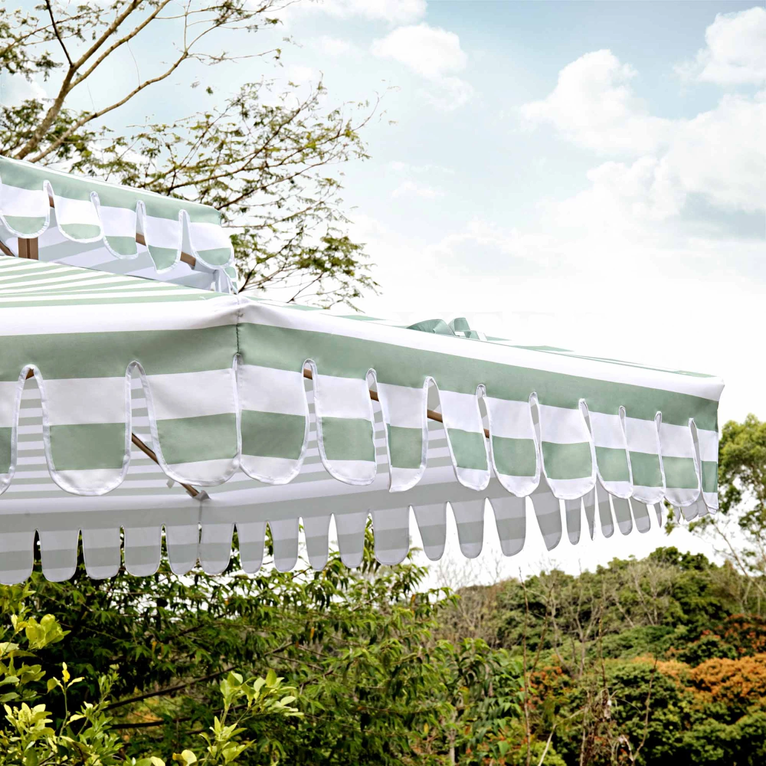 Fabienne Sage Green And White Striped 3M Double Top Crank And Tilt Parasol 4 Fabienne Sage Green And White Striped 3M Double Top Crank And Tilt Parasol - Image 2