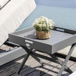 Pedra Rope And Aluminium Outdoor Sun Lounger And Side Table Set -FINZ Furniture Shop OD ROPE2 GREY STB scene1 7b2b9530 419f 491b 88a7 17cefc55dea9