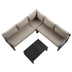 Albany Aluminium Corner Sofa Set With Reclining Back And Coffee Table, Taupe 22 Albany Aluminium Corner Sofa Set With Reclining Back And Coffee Table, Taupe -FINZ Furniture Shop OD SF 1023 TAUPE WB4