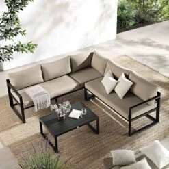 Albany Aluminium Corner Sofa Set With Reclining Back And Coffee Table, Taupe 19 Albany Aluminium Corner Sofa Set With Reclining Back And Coffee Table, Taupe -FINZ Furniture Shop OD SF 1023 TAUPE scene1