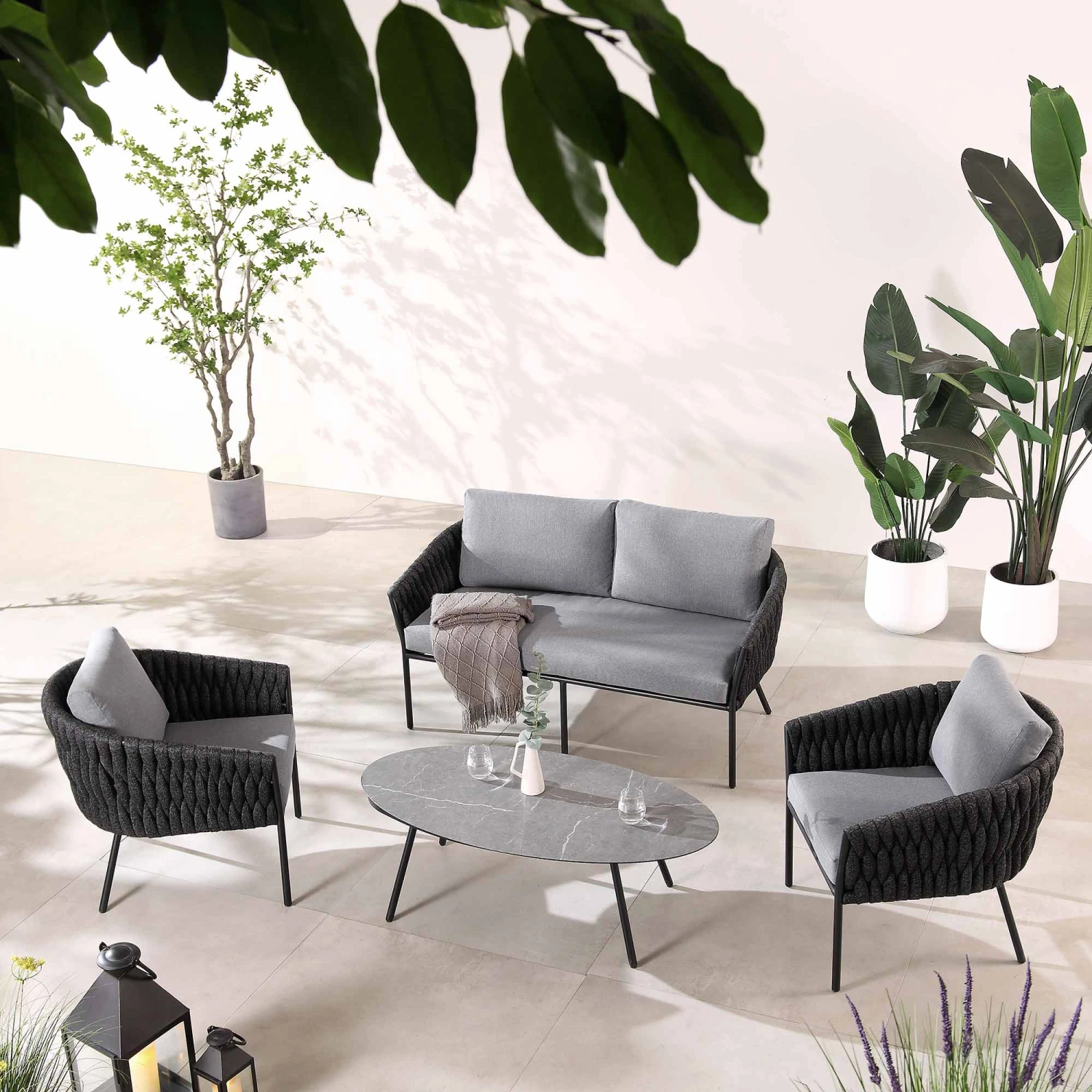 Montebello 4-Seater Outdoor Black Rope And Aluminium Sofa Set With Grey Ceramic Coffee Table 5 Montebello 4-Seater Outdoor Black Rope And Aluminium Sofa Set With Grey Ceramic Coffee Table - Image 3