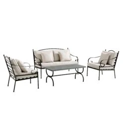 Haymes Indoor And Outdoor Metal Sofa Set With Coffee Table 16 Haymes Indoor And Outdoor Metal Sofa Set With Coffee Table -FINZ Furniture Shop OD SF 1077 BEIGE WB2