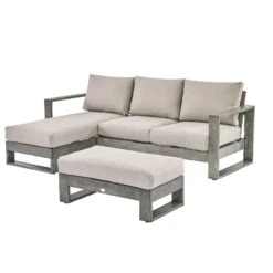 Montrose Aluminium Outdoor Sofa Set With Chaise, Brushed Silver Oak -FINZ Furniture Shop OD SF 2016 WGREY SET WB1