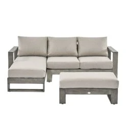 Montrose Aluminium Outdoor Sofa Set With Chaise, Brushed Silver Oak -FINZ Furniture Shop OD SF 2016 WGREY SET WB2