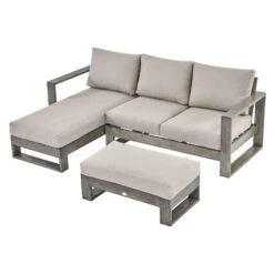 Montrose Aluminium Outdoor Sofa Set With Chaise, Brushed Silver Oak -FINZ Furniture Shop OD SF 2016 WGREY SET WB3