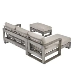 Montrose Aluminium Outdoor Sofa Set With Chaise, Brushed Silver Oak -FINZ Furniture Shop OD SF 2016 WGREY SET WB5