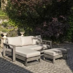 Montrose Aluminium Outdoor Sofa Set With Chaise, Brushed Silver Oak -FINZ Furniture Shop OD SF 2016 WGREY SET scene2