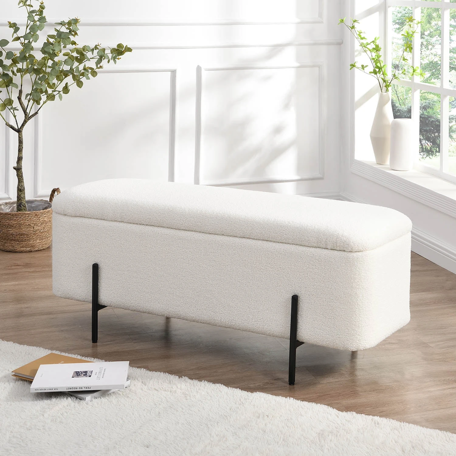 Jed Ecru Boucle 120cm Large Storage Ottoman Bench 4 Jed Ecru Boucle 120cm Large Storage Ottoman Bench - Image 2