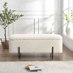 Jed Ecru Boucle 120cm Large Storage Ottoman Bench