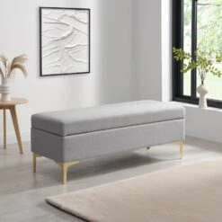 Haven Grey Fabric 120cm Large Storage Ottoman Bench