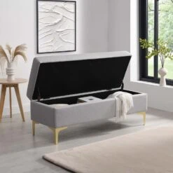 Haven Grey Fabric 120cm Large Storage Ottoman Bench -FINZ Furniture Shop OTTO 2510 GREYFAB scene1