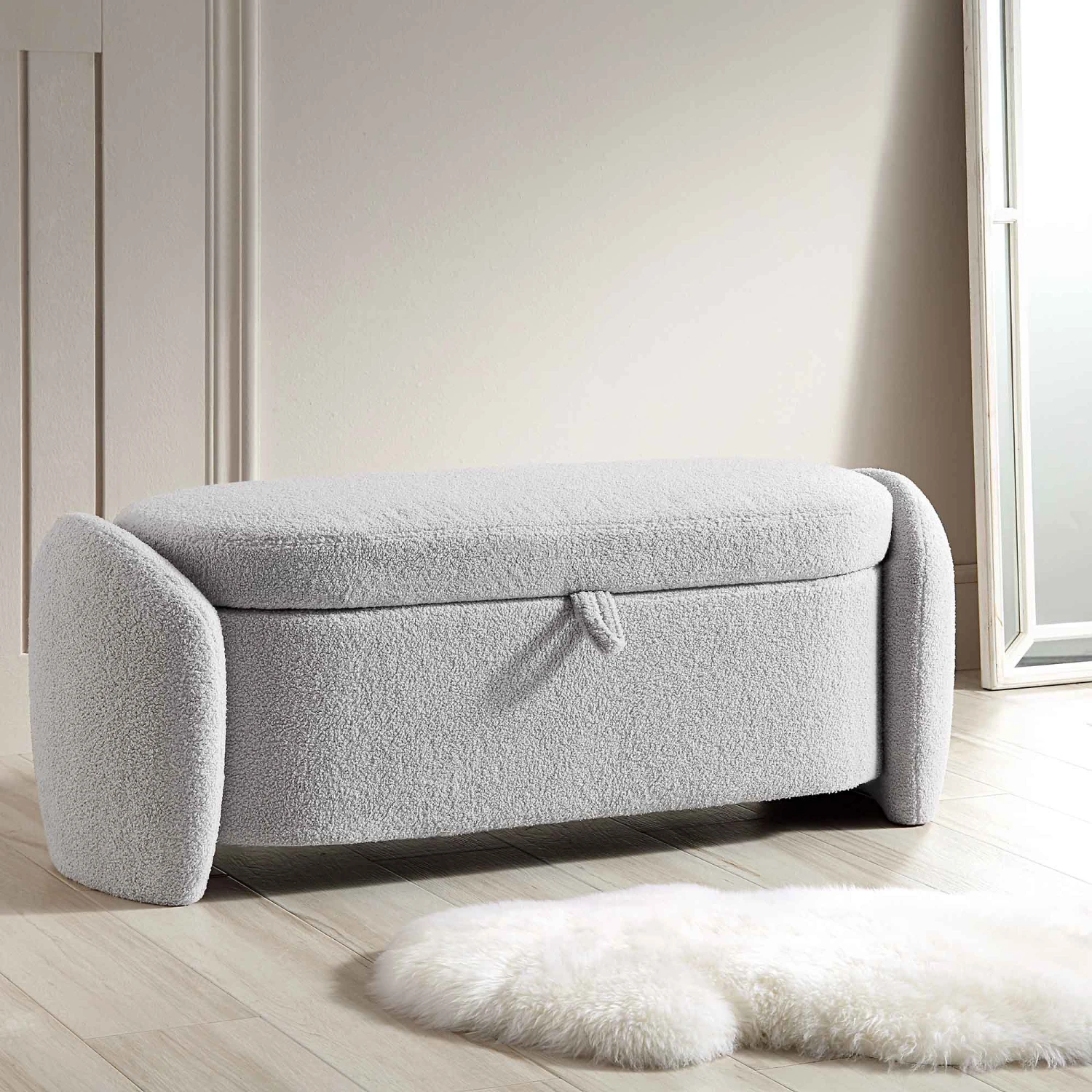Loha Grey Teddy Boucle 129cm Large Storage Ottoman Bench 3 Loha Grey Teddy Boucle 129cm Large Storage Ottoman Bench