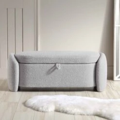 Loha Grey Teddy Boucle 129cm Large Storage Ottoman Bench 15 Loha Grey Teddy Boucle 129cm Large Storage Ottoman Bench -FINZ Furniture Shop OTTO 271 GREY TEDDY scene2