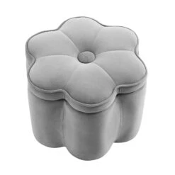 Pollie Grey Velvet Storage Stool -FINZ Furniture Shop POUF 291 GREY VEL WB1