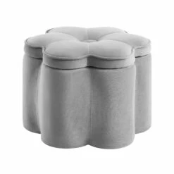 Pollie Grey Velvet Storage Stool -FINZ Furniture Shop POUF 291 GREY VEL WB2