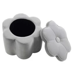 Pollie Grey Velvet Storage Stool -FINZ Furniture Shop POUF 291 GREY VEL WB3