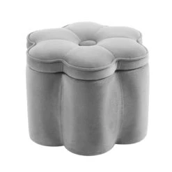 Pollie Grey Velvet Storage Stool -FINZ Furniture Shop POUF 291 GREY VEL WB5