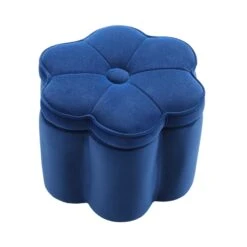 Pollie Navy Velvet Storage Stool -FINZ Furniture Shop POUF 291 NAVY VEL WB1