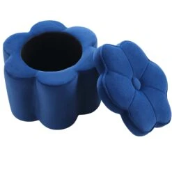 Pollie Navy Velvet Storage Stool -FINZ Furniture Shop POUF 291 NAVY VEL WB2