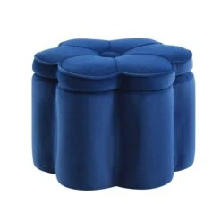 Pollie Navy Velvet Storage Stool -FINZ Furniture Shop POUF 291 NAVY VEL WB3