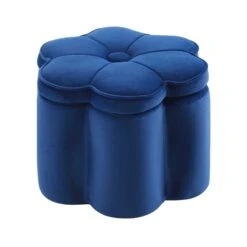 Pollie Navy Velvet Storage Stool -FINZ Furniture Shop POUF 291 NAVY VEL WB4