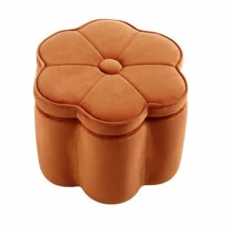 Pollie Orange Velvet Storage Stool -FINZ Furniture Shop POUF 291 ORANGE VEL WB1