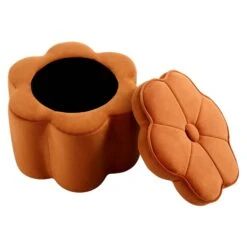 Pollie Orange Velvet Storage Stool -FINZ Furniture Shop POUF 291 ORANGE VEL WB2