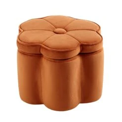 Pollie Orange Velvet Storage Stool -FINZ Furniture Shop POUF 291 ORANGE VEL WB3