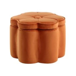 Pollie Orange Velvet Storage Stool -FINZ Furniture Shop POUF 291 ORANGE VEL WB4